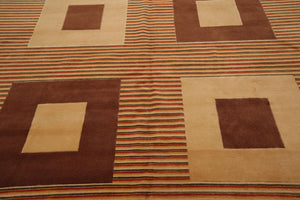 8'11"x11'10'' Hand Knotted Tibetan Wool Art Deco Modern Area Rug Beige Brown