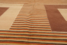 8'11"x11'10'' Hand Knotted Tibetan Wool Art Deco Modern Area Rug Beige Brown - Oriental Rug Of Houston
