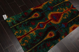 3x5 Green, Red Hand Knotted 100% Silk Tibetan Traditional Oriental Area Rug - Oriental Rug Of Houston
