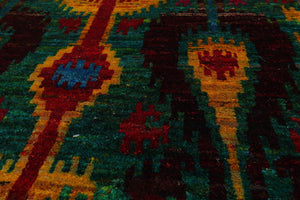 3x5 Green, Red Hand Knotted 100% Silk Tibetan Traditional Oriental Area Rug - Oriental Rug Of Houston