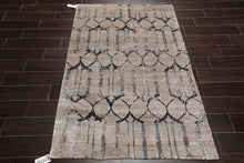 4'x5'9'' Hand Knotted Tibetan Wool and Bamboo Tibetan Modern & Contemporary Oriental Area Rug Gray, Charcoal Color - Oriental Rug Of Houston