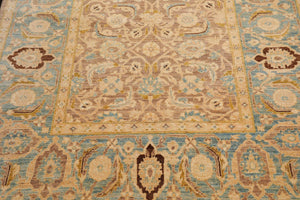 6'x8'9'' Hand Knotted 100% Wool Peshawar Traditional Oriental Area Rug Taupe, Aqua Color - Oriental Rug Of Houston