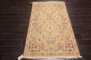 3'5''x5'5'' Hand Knotted Arts & Crafts 100% Wool Soumak Traditional Oriental Area Rug Gold, Green Color - Oriental Rug Of Houston