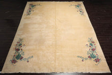 13'4''x16'2'' Hand Knotted 100% Wool Art Deco Traditional Oriental Area Rug Ivory, Turquoise Color - Oriental Rug Of Houston