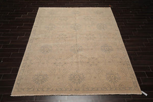 8'4" x 10'5" Hand Knotted 100% Wool Transitional Tibetan Area Rug Beige Gray - Oriental Rug Of Houston