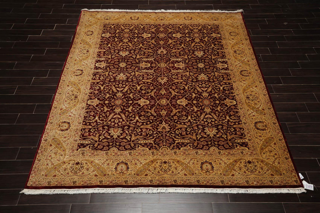 8' 3''x10' 1'' Burgundy Light Gold Brown Color Hand Knotted Persian 100% Wool Traditional Oriental Rug