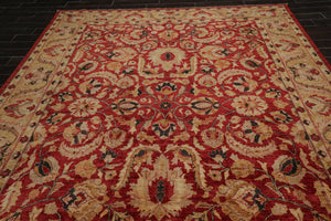 8'11" x 11'8" Hand Knotted Stone Wash Peshawar Vegetable Dyes Oriental Area Rug Rusty Red
