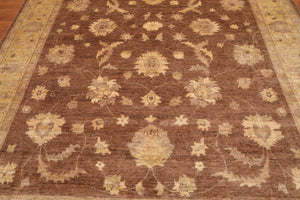 8’9" x 12’2"Hand Knotted Peshawar Stone Wash Silky Sheen Oriental Area Rug Brown