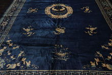 10x14 Royal Blue, Beige Hand Knotted 100% Wool Art Deco Traditional Oriental Area Rug - Oriental Rug Of Houston