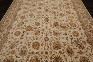8x10 Ivory Light Gold Tan Color Hand Knotted Sino Persian Wool and Silk Traditional Oriental Rug