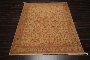7' 10''x9' 9'' Tan Brown Coral Color Hand Knotted Persian 100% Wool Traditional Oriental Rug