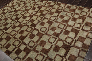 5'10'' x 8'10'' Hand Knotted Tibetan Wool Graphic Oriental Area Rug Aqua - Oriental Rug Of Houston