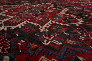 7'3''x11'1'' Vintage Hand Knotted Wool Authentic Herizz Medallion Wool Area Rug Red - Oriental Rug Of Houston