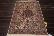 4' x6'  Ivory Taupe Burgundy Color Hand Knotted Persian 100% Wool Traditional Oriental Rug