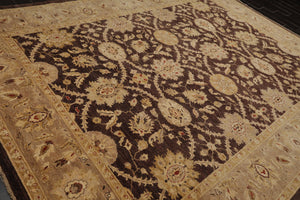 8'9" x 11'6" Hand Knotted 100% Wool Stone Wash Peshawar Oriental Area Rug Brown