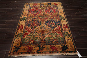4'6" x 6'6" Hand Knotted 100% Wool Arts & Craft Oriental Area Rug Gold, Brown - Oriental Rug Of Houston