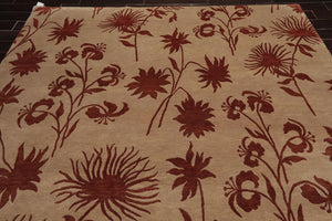 7'10" x 9'9" Hand Knotted Tibetan Wool Botanical Oriental Area Rug Tan - Oriental Rug Of Houston