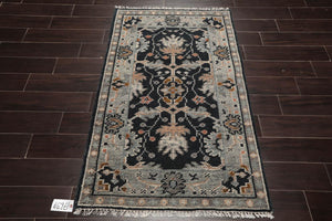3'x5' Hand Knotted Turkish Oushak 100% Wool Traditional Oriental Area Rug Midnight Blue
,Gray Color - Oriental Rug Of Houston