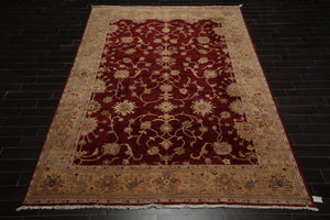 8'10" x 12'4" Hand Knotted Peshawar Stone wash Vegetable dyes Wool Area Rug Wine - Oriental Rug Of Houston