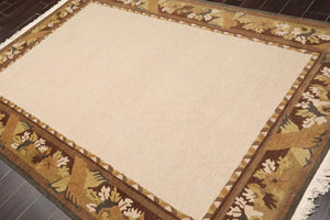 5'10"x8'5" Hand Knotted Tibetan Wool Ribbed Transitional Oriental Area Rug Beige - Oriental Rug Of Houston