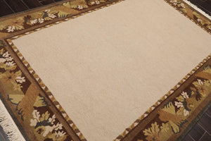 5'10"x8'5" Hand Knotted Tibetan Wool Ribbed Transitional Oriental Area Rug Beige - Oriental Rug Of Houston
