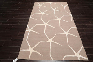 5' x8' Hand Tufted Hand Made Wool & Art Silk Designer Modern & Contemporary Oriental Area Rug Taupe,Ivory Color - Oriental Rug Of Houston