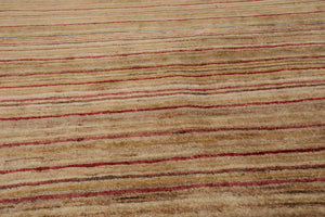 4'1" x 5'11" Hand Knotted 100% Wool Peshawar Modern Striped Area Rug Beige - Oriental Rug Of Houston