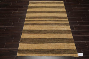 4'1" x 6'1" Hand Knotted 100% Wool Peshawar Striped Modern Area Rug Gold Brown