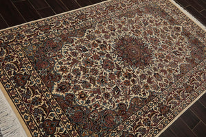 4'7" x 5'7"' Hand Knotted 100% Wool 300 KPSI Pak Persian Area Rug Ivory, Taupe - Oriental Rug Of Houston