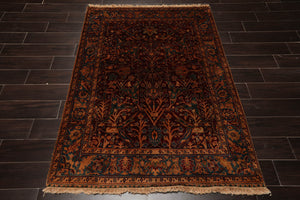 4x6 Burgundy, Teal Hand Knotted 100% Wool Agra Traditional Oriental Area Rug