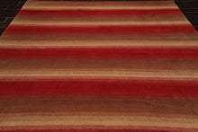 9' x 11'9" Hand Knotted Tibetan Wool Stripes Modern Oriental Area Rug Brown - Oriental Rug Of Houston