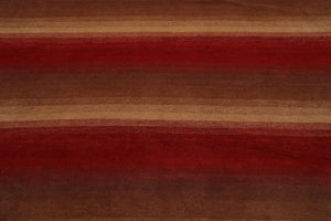 9' x 11'9" Hand Knotted Tibetan Wool Stripes Modern Oriental Area Rug Brown