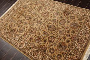 4'1" x 5'11" Hand Knotted 100% Wool 16/18 Pak Persian 300 KPSI Area Rug Tan - Oriental Rug Of Houston