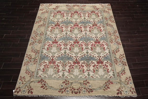 8' 2''x9' 11'' Hand Knotted Oushak 100% Wool William Morris Arts & Crafts Oriental Area Rug Beige, Moss Color - Oriental Rug Of Houston