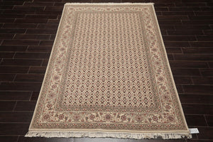 5'10" x 8'9" Hand Knotted Wool & Silk Traditional Oriental Area Rug Cream, Gray - Oriental Rug Of Houston