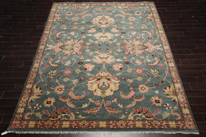 9x12 Teal Green, Raspberry Hand Knotted 100% Wool Oushak Arts & Crafts Oriental Area Rug - Oriental Rug Of Houston
