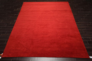 9'1" x 11'11" Hand Knotted Tibetan Wool Ribbed Designer Oriental Area Rug Red - Oriental Rug Of Houston