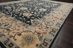 9'x12' Hand Knotted Oushak 100% Wool Transitional Oriental Area Rug Grayish Blue, Faded Peach Color - Oriental Rug Of Houston