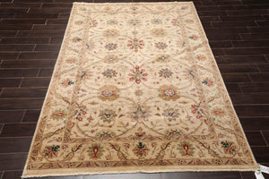 5' 11''x8' 9'' Beige Brown Tan Color Hand Knotted Persian 100% Wool Traditional Oriental Rug