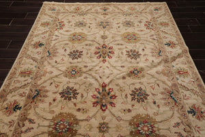 5'11" x 8'9" Hand Knotted 100% Wool Traditional Agra Oriental Area Rug Beige