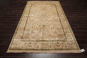 6'2" x 8'10" Hand Knotted 100% Silk Traditional 250 KPSI Oriental Area Rug Beige