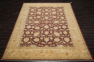 9'1"x 11'11" Hand Knotted Wool Stone Wash Peshawar Vegetable Dyes Area Rug Brown - Oriental Rug Of Houston