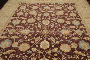 9'1"x 11'11" Hand Knotted Wool Stone Wash Peshawar Vegetable Dyes Area Rug Brown