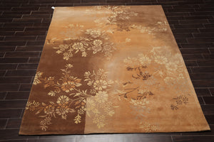8' x 10' Handmade 100% Wool Botanical Transitional Oriental Area Rug Brown