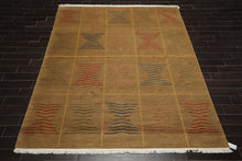7'11" x 9'10" Hand Knotted Wool Geometric Tibetan Oriental Area Rug Brown Modern - Oriental Rug Of Houston