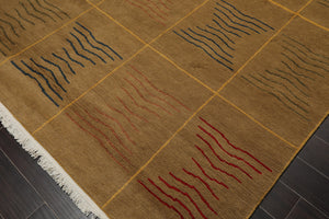 7'11" x 9'10" Hand Knotted Wool Geometric Tibetan Oriental Area Rug Brown Modern