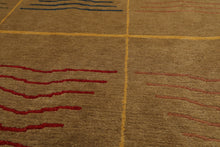 7'11" x 9'10" Hand Knotted Wool Geometric Tibetan Oriental Area Rug Brown Modern