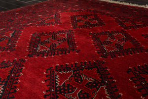 7' x 10'6" Hand Knotted Afghanistan Tribal Wool 200 KPSI Veg Dyes Area Rug Red - Oriental Rug Of Houston