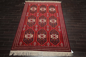 6'6" x 9'6" Hand Knotted Afghanistan Tribal Wool 200 KPSI Veg Dyes Area Rug Red - Oriental Rug Of Houston