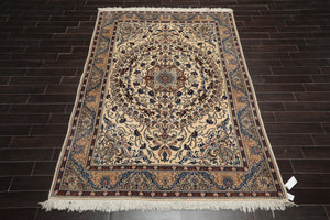 6'9" x 9'11" Hand Knotted 100% Wool 200 KPSI Authentic Kashaan Area Rug Ivory